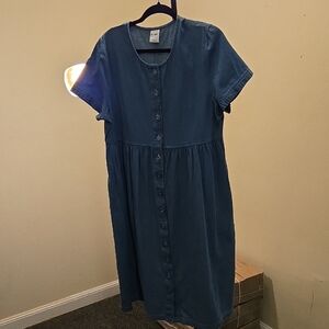 Vtg Blair Denim Blue Button-Down Maxi Dress Or Duster. B 20 W 20 H 28 Lgth 45.